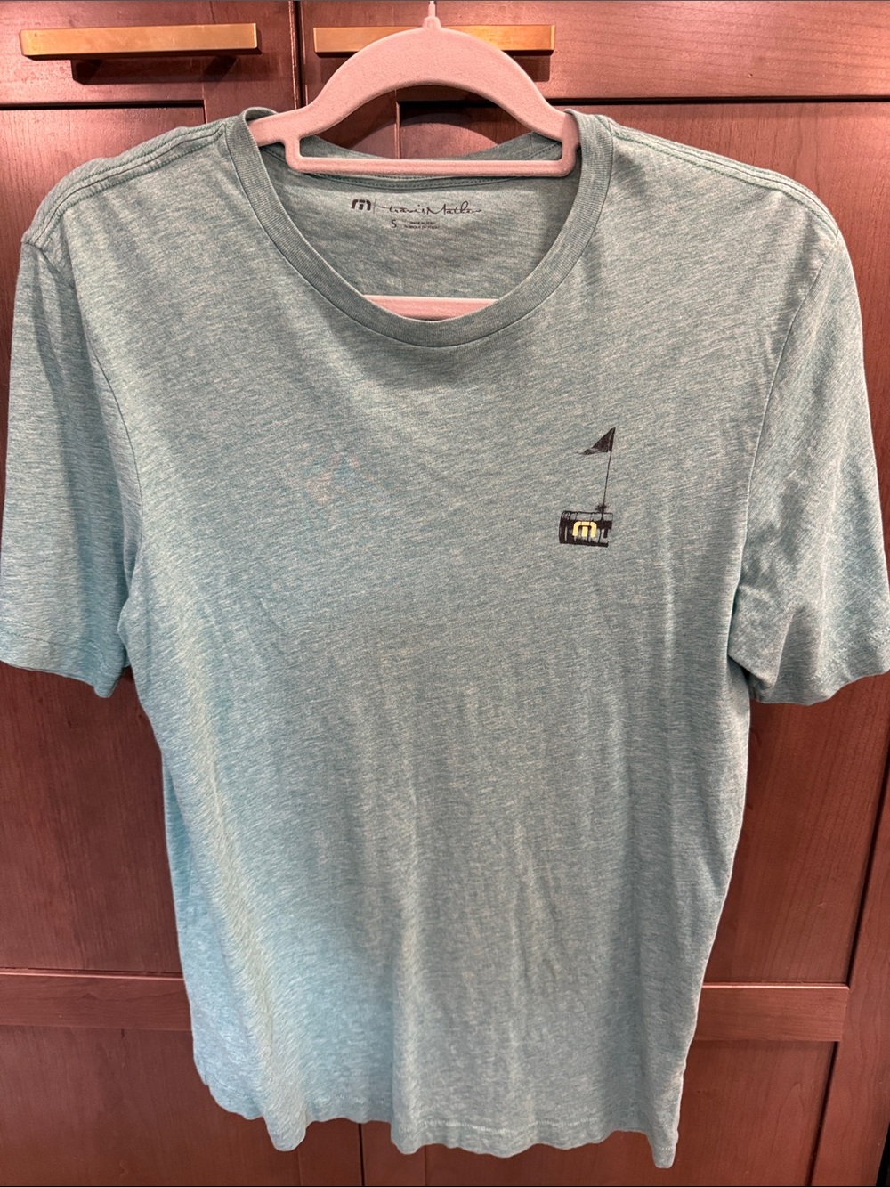 Travis Mathew Heather Seafoam Short-Sleeve Tee with Small Embroidered Flag